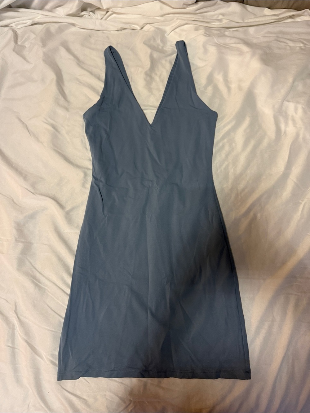 Aritzia Slate Blue V-Neck Mini Dress